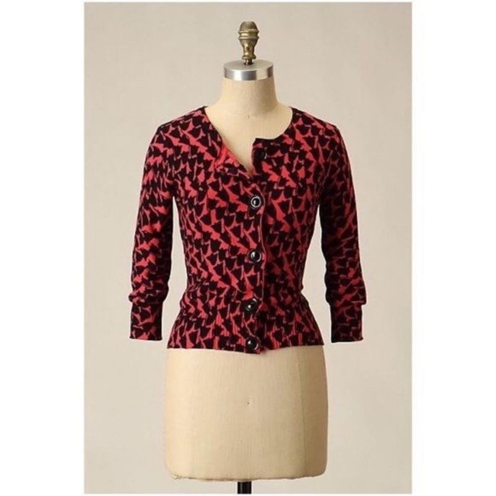 Red and Black Tulip Patterned Button-Up Cardigan